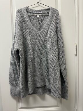 NWT Nordstroms Cozy Gray Cable Knit V-Neck Sweater
